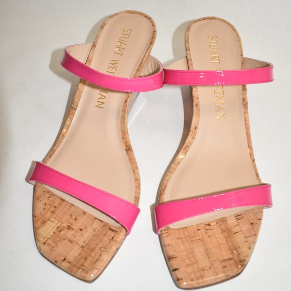 $450 Stuart Weitzman Aleena Wedge Slide Patent Cork mules magenta 10.5 (TC7) - Picture 3 of 7